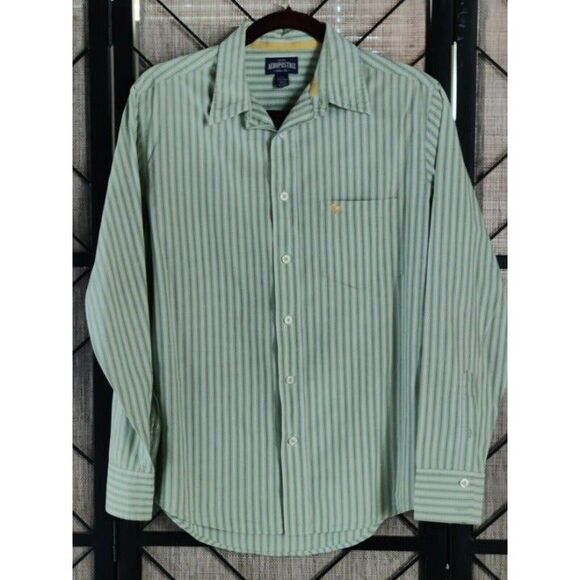 Aeropostale Mens Button Front Shirt Slim Fit Green Long Sleeve Striped Sz Small - Picture 1 of 10